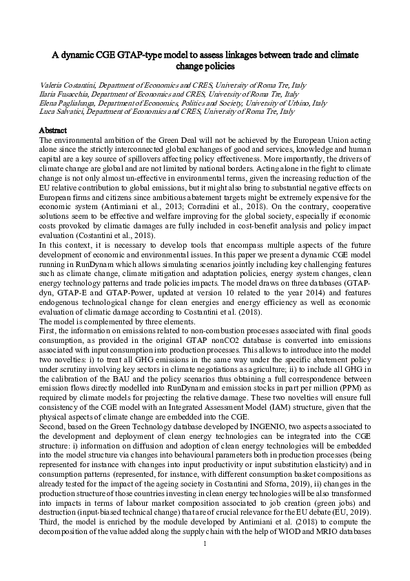 (PDF) A dynamic CGE GTAP-type model to assess linkages between trade ...
