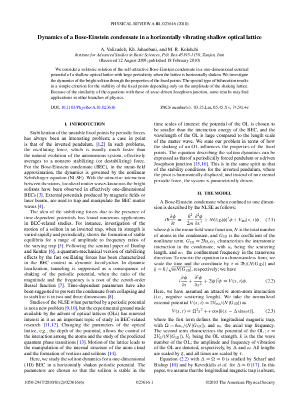 (PDF) Dynamics of a Bose-Einstein condensate in a horizontally ...