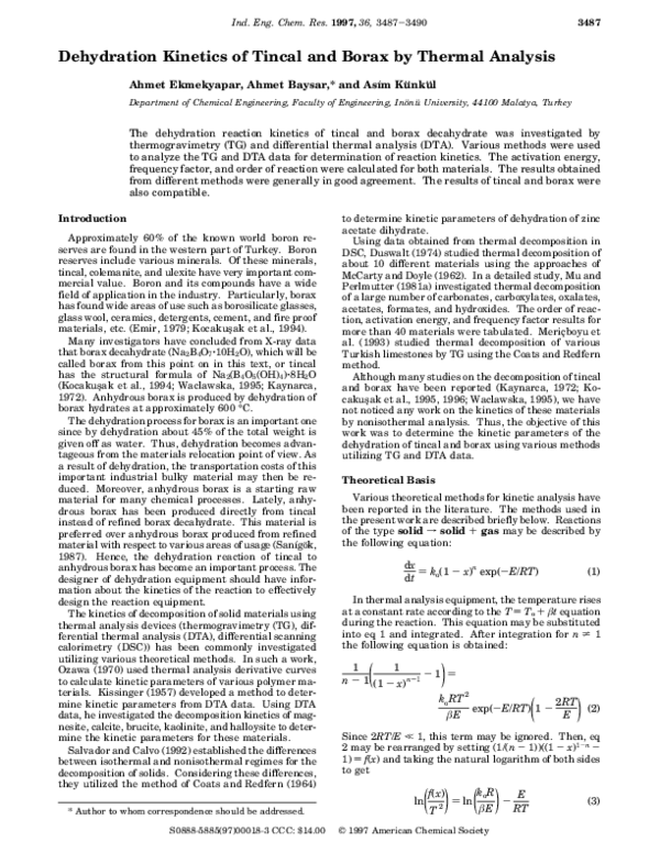(PDF) Dehydration Kinetics of Tincal and Borax by Thermal Analysis