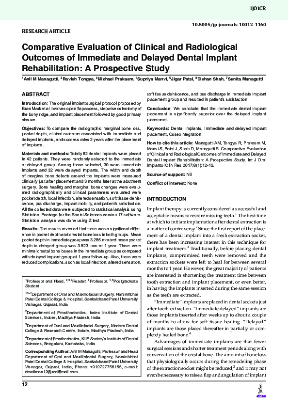 (PDF) Comparative Evaluation of Clinical and Radiological Outcomes of ...