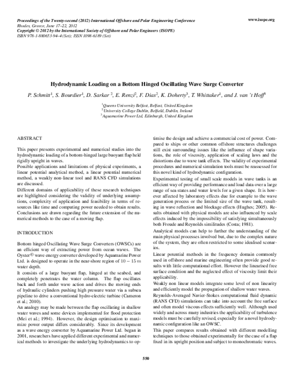 (PDF) Hydrodynamic Loading on a Bottom Hinged Oscillating Wave Surge ...