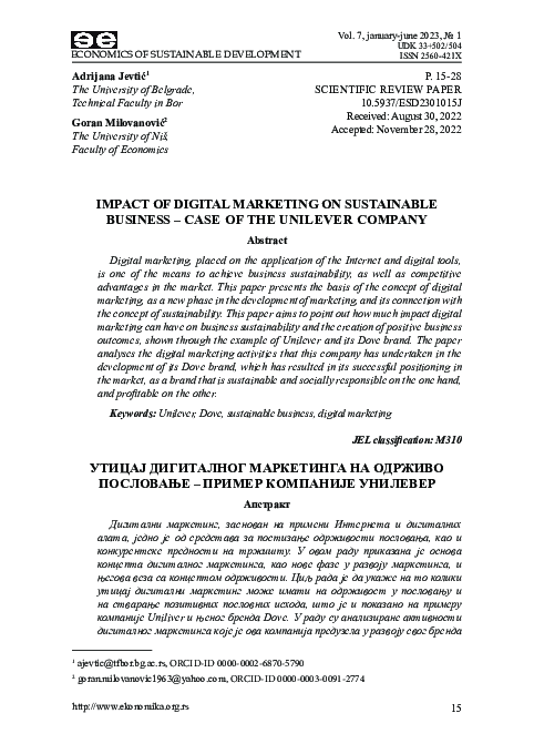 (PDF) Impact of digital marketing on sustainable business: Case of the ...