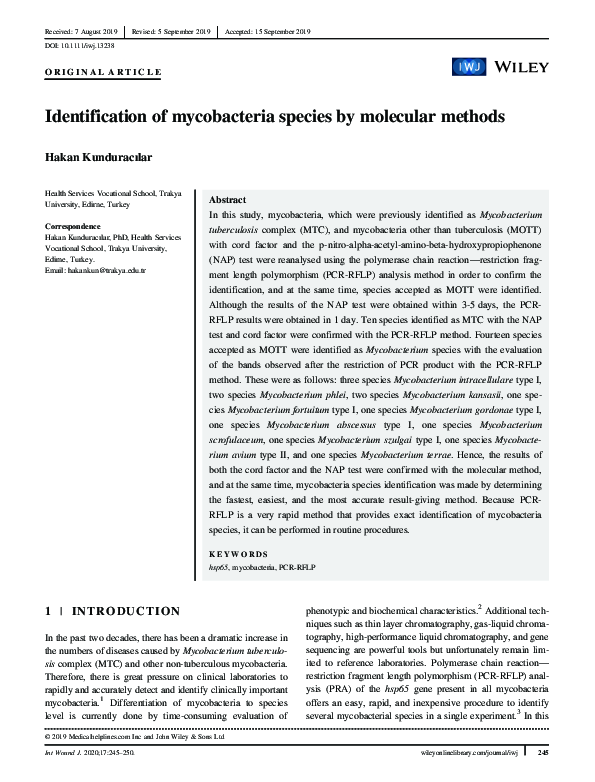(PDF) Identification of mycobacteria species by molecular methods
