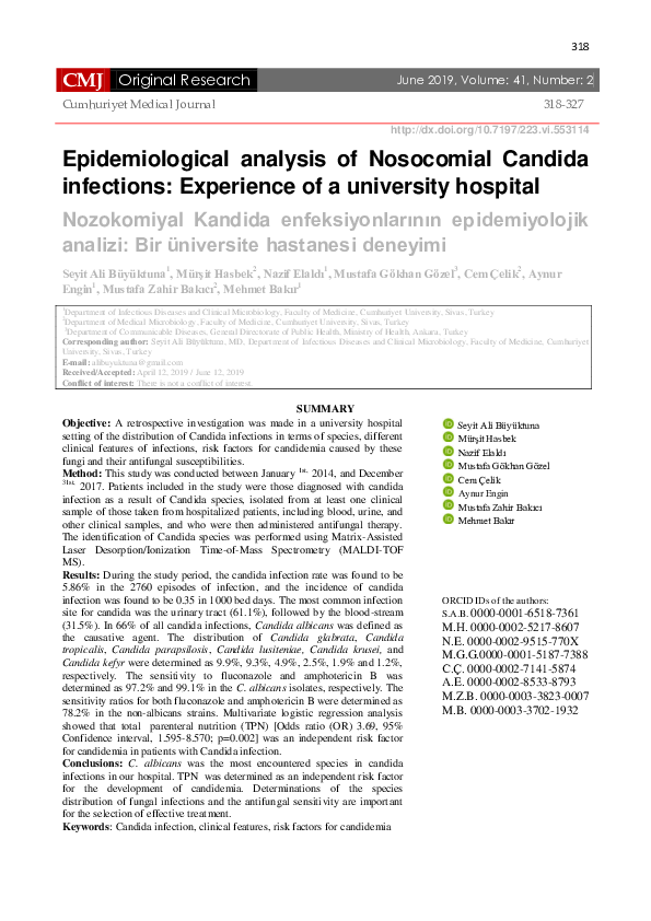 (PDF) Epidemiological analysis of Nosocomial Candida infections ...