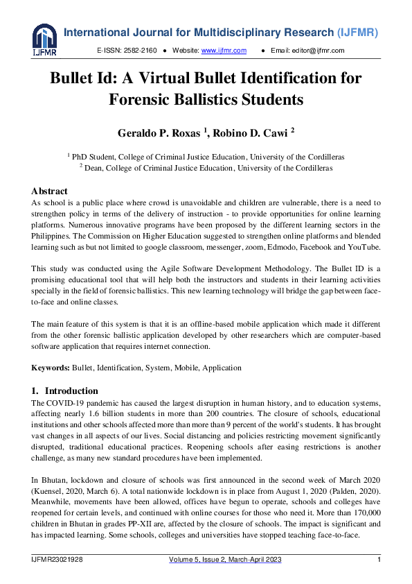 (PDF) Bullet Id: A Virtual Bullet Identification for Forensic ...