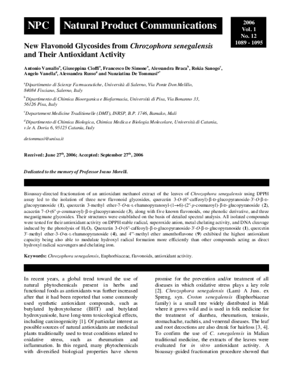(PDF) New Flavonoid Glycosides from Chrozophora senegalensis and Their ...