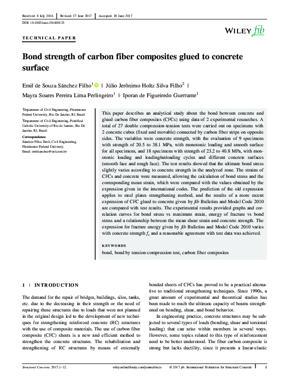 (PDF) Bond strength of carbon fiber composites glued to concrete surface