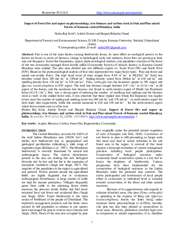 (PDF) Impact of Forest fire and aspect on phytosociology, tree biomass ...