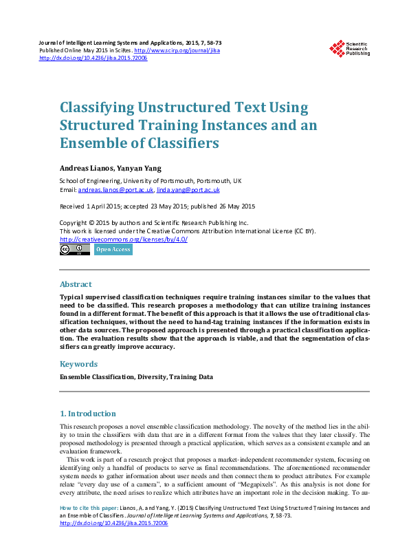 (PDF) Classifying Unstructured Text Using Structured Training Instances ...