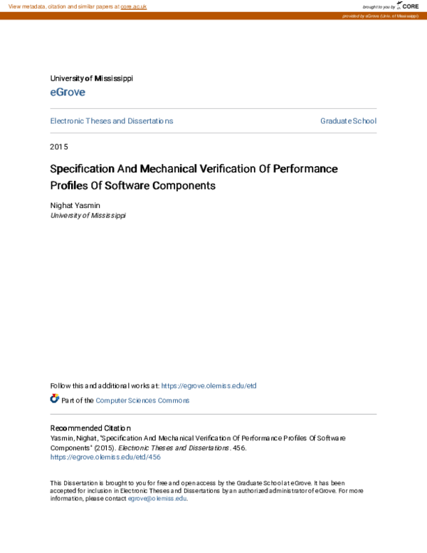 (PDF) Specification And Mechanical Verification Of Performance Profiles ...