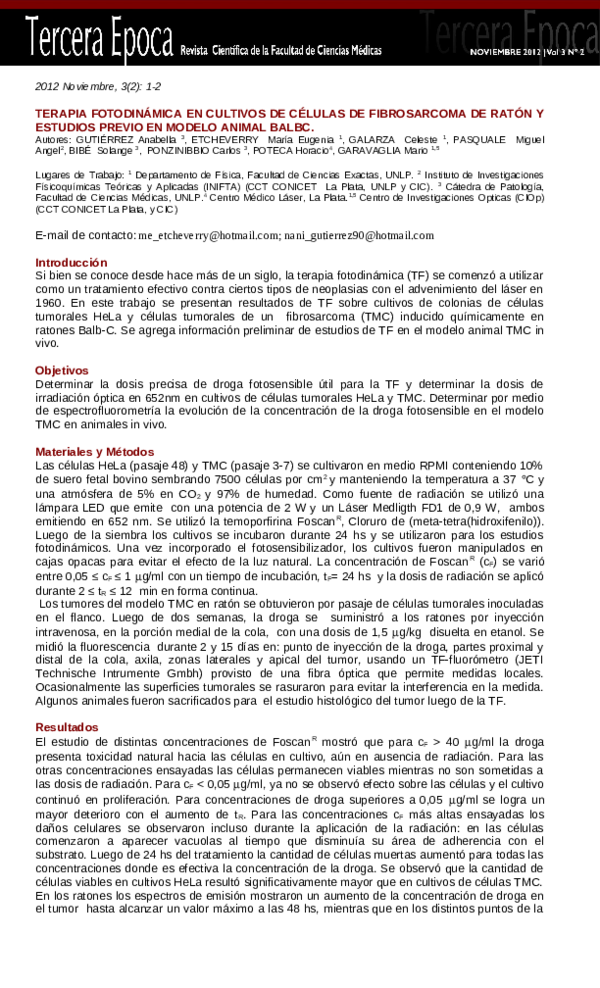 (PDF) Terapia fotodinámica en cultivos de células de fibrosarcoma de ...
