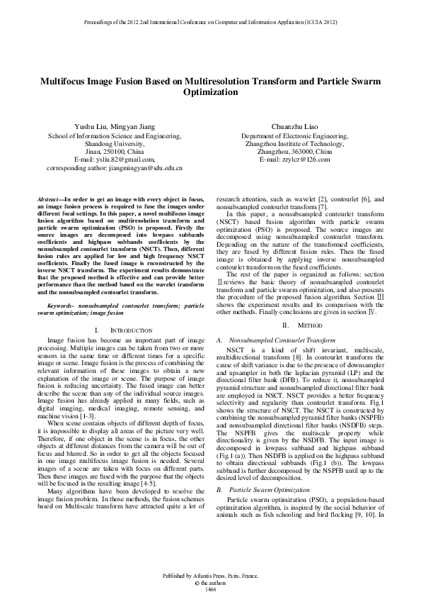 (PDF) Multifocus Image Fusion Based on Multiresolution Transform and ...