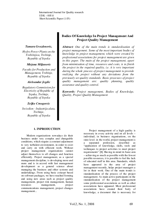 (PDF) Bodies of Knowledge in Project Management and Project Quality ...