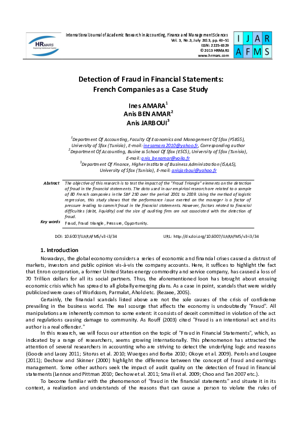 (PDF) Detection of Fraud in Financial Statements: French Companies as a ...