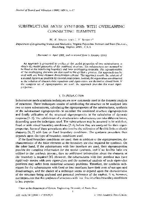 (PDF) Substructure mode synthesis with overlapping connecting elements