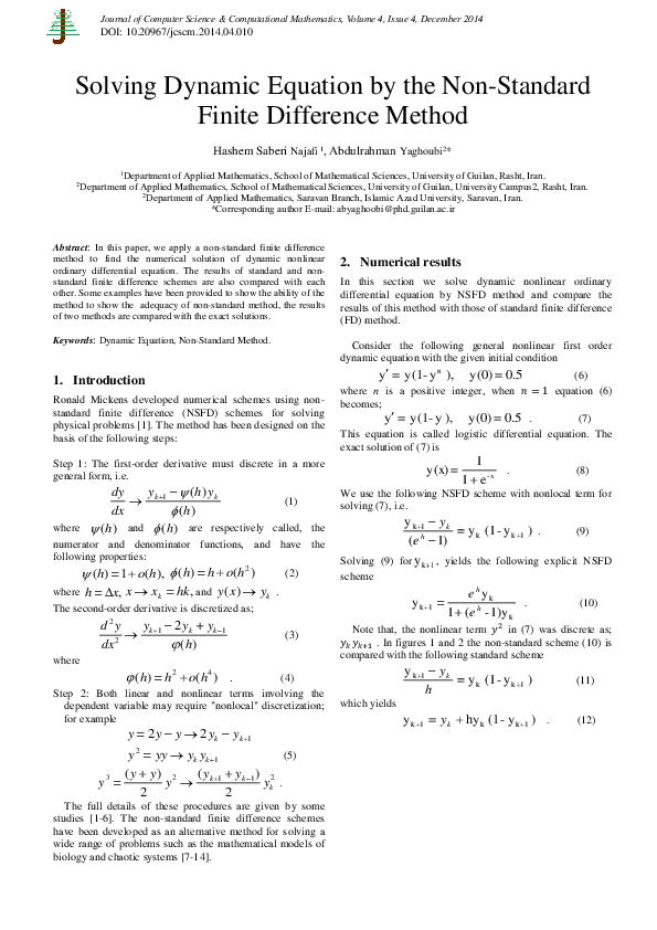 (PDF) Solving Dynamic Equation by the Non-Standard Finite Difference Method