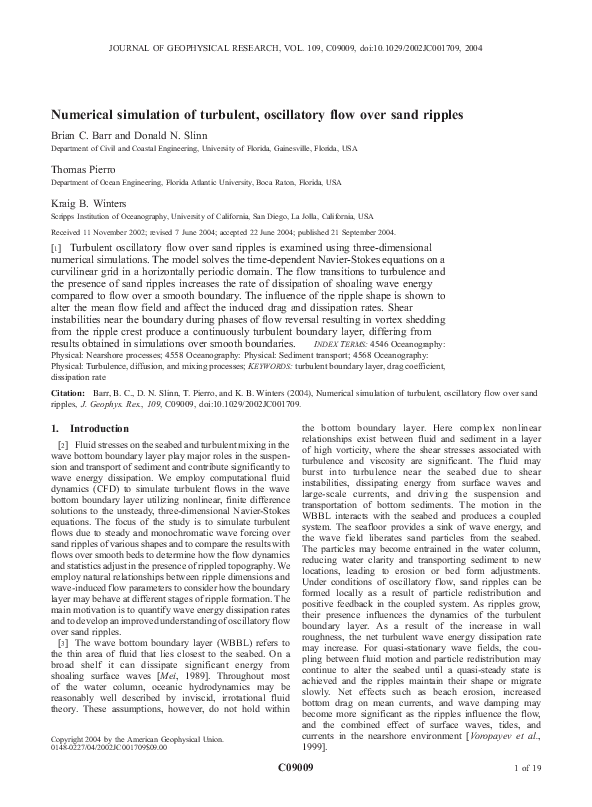 (PDF) Numerical simulation of turbulent, oscillatory flow over sand ripples
