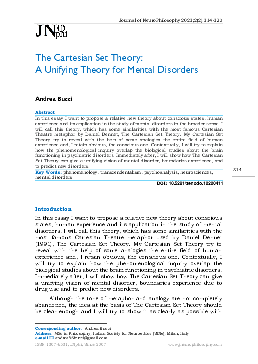 (PDF) The Cartesian Set Theory: A Unifying Theory for Mental Disorders