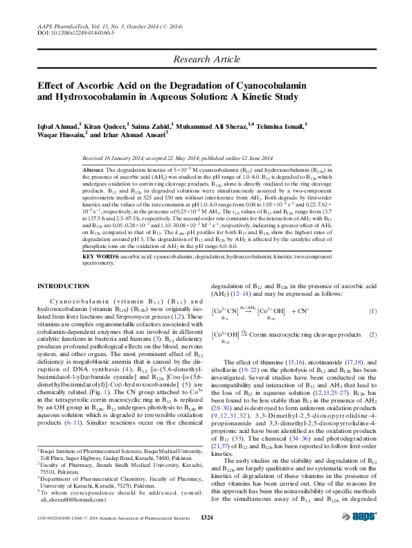 (PDF) Effect of Ascorbic Acid on the Degradation of Cyanocobalamin and ...
