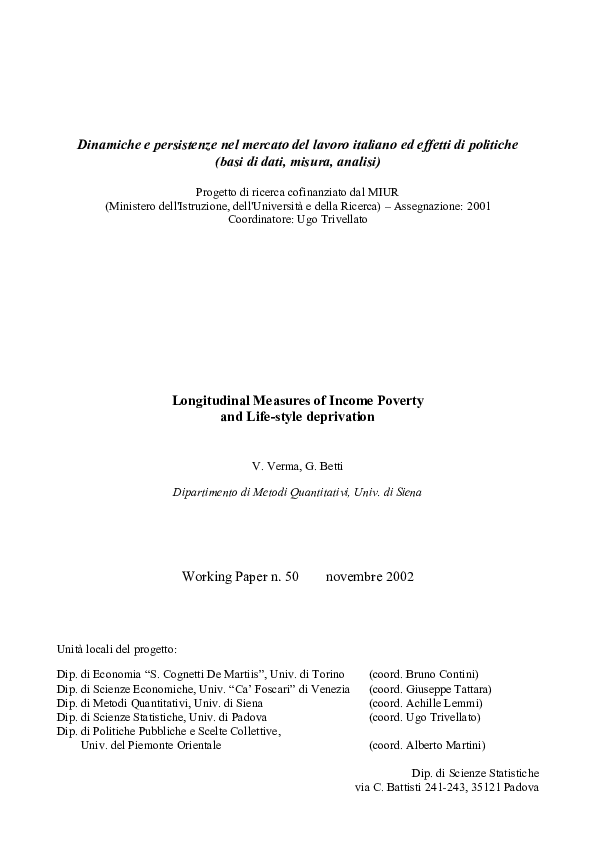 (PDF) Longitudinal measures of income poverty and life-style deprivation