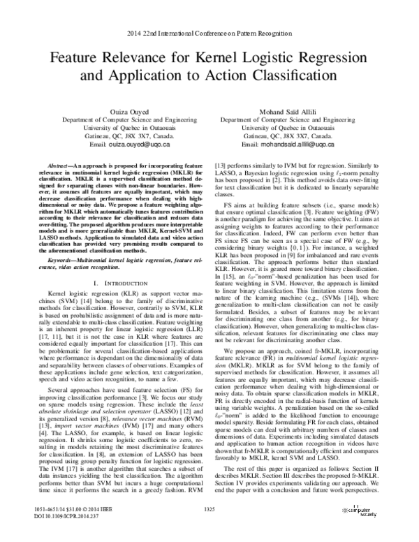 (PDF) Feature Relevance for Kernel Logistic Regression and Application ...