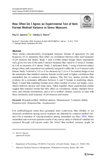(PDF) How Often Do I Agree: an Experimental Test of Item Format Method ...