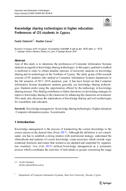 (PDF) Knowledge sharing technologies in higher education: Preferences ...