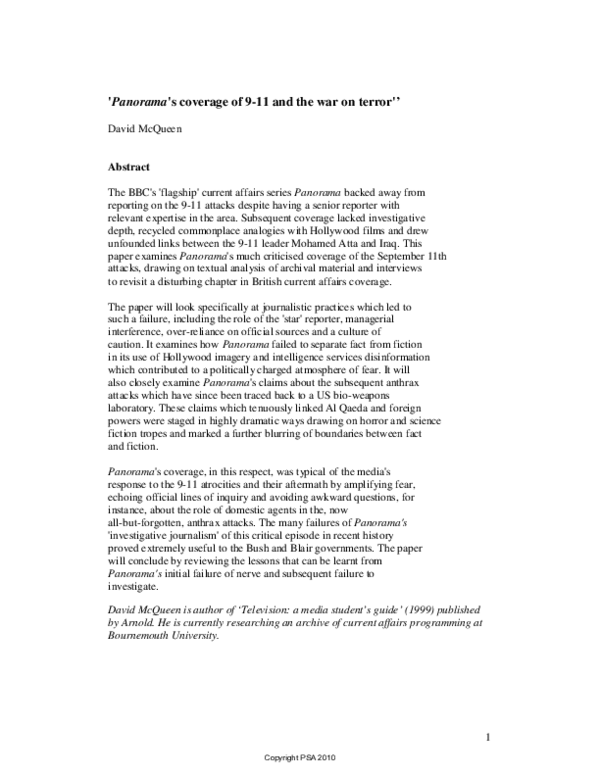 (PDF) Panorama's coverage of 9-11 and the war on terror