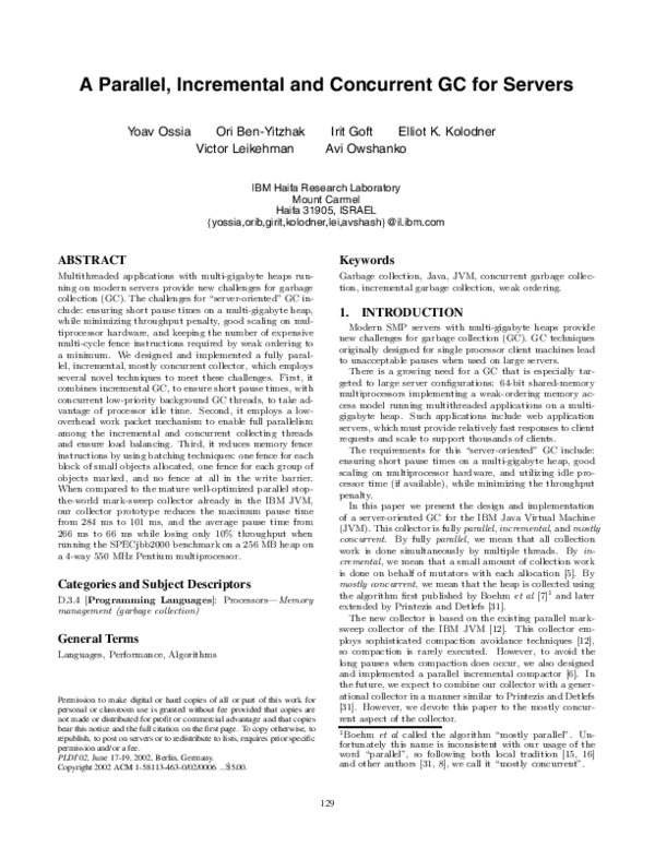 (PDF) A parallel, incremental and concurrent GC for servers