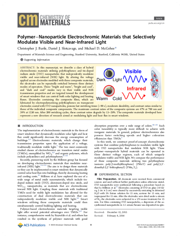 (PDF) Polymer–Nanoparticle Electrochromic Materials that Selectively ...