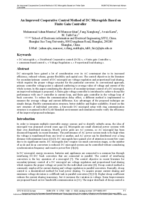 (PDF) An Improved Cooperative Control Method of DC Microgrids Based on ...