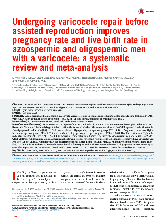 (PDF) Undergoing varicocele repair before assisted reproduction ...