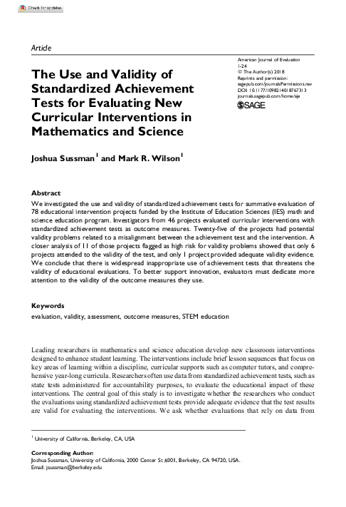 (PDF) The Use and Validity of Standardized Achievement Tests for ...