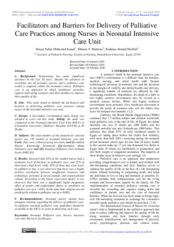 (PDF) Facilitators and Barriers for Delivery of Palliative Care ...