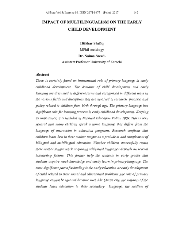 (PDF) Impact of Multilingualism on the Early Child Development