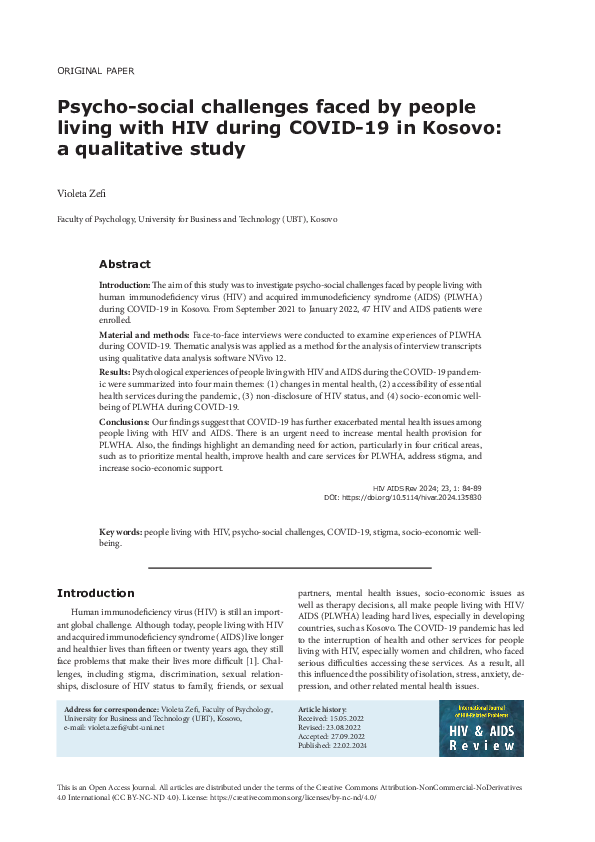 (PDF) Psychosocial challenges faced by people living with HIV during ...
