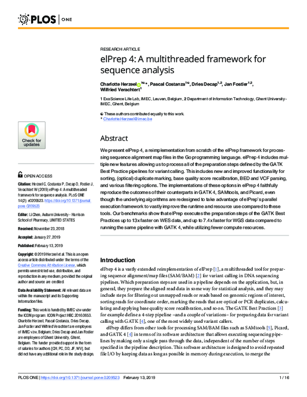 (PDF) elPrep: A multithreaded framework for sequence analysis