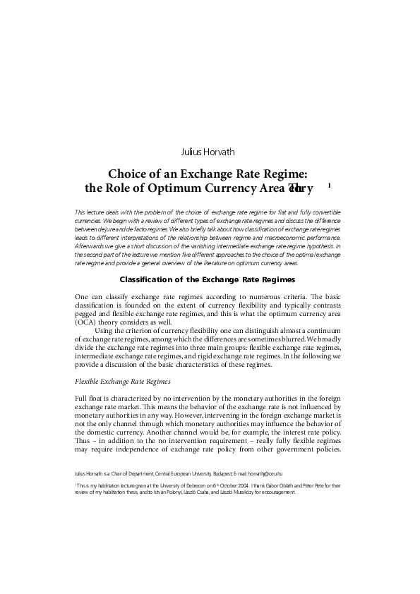(PDF) Choice of an Exchange Rate Regime: the Role of Optimum Currency ...