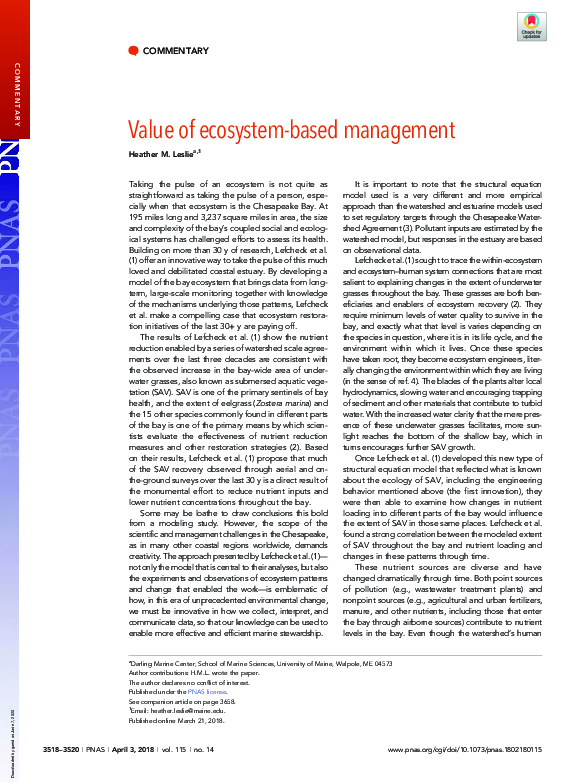 (PDF) Value of ecosystem-based management