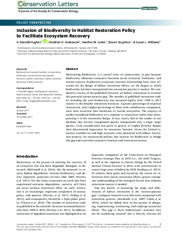(PDF) Inclusion of Biodiversity in Habitat Restoration Policy to ...