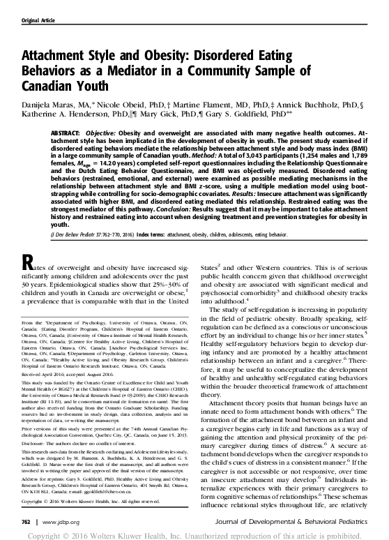 (PDF) Attachment Style and Obesity: Disordered Eating Behaviors as a ...