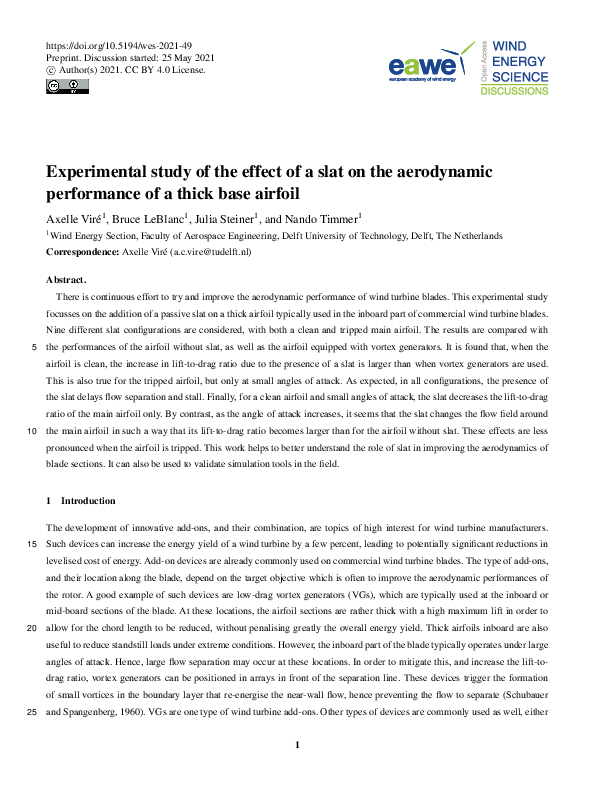 (PDF) Experimental study of the effect of a slat on the aerodynamic ...