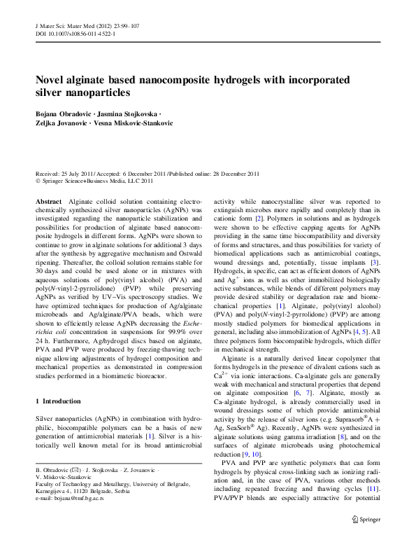 (PDF) Novel alginate based nanocomposite hydrogels with incorporated ...