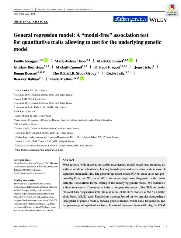 (PDF) General regression model: A “model‐free” association test for ...