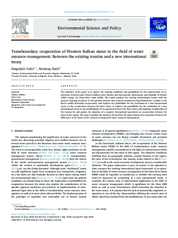 (PDF) Transboundary cooperation of Western Balkan states in the field ...