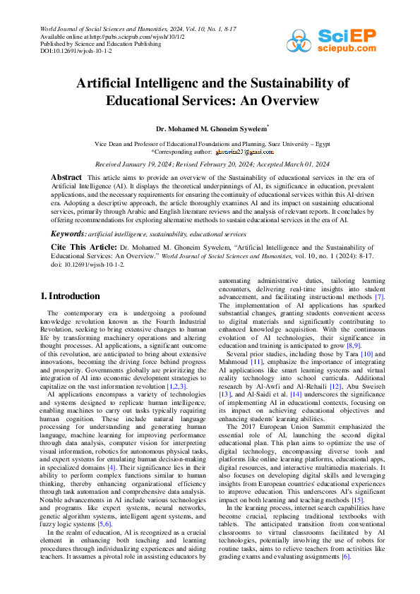(PDF) Artificial Intelligenc and the Sustainability of Educational ...