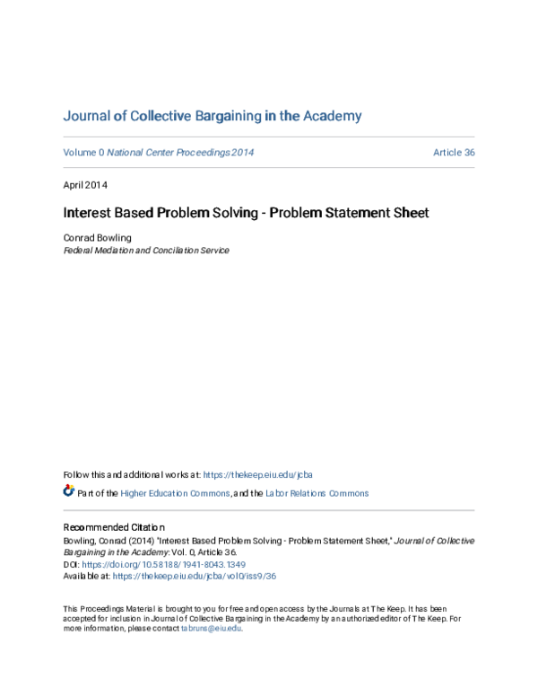 (PDF) Interest Based Problem Solving - Problem Statement Sheet