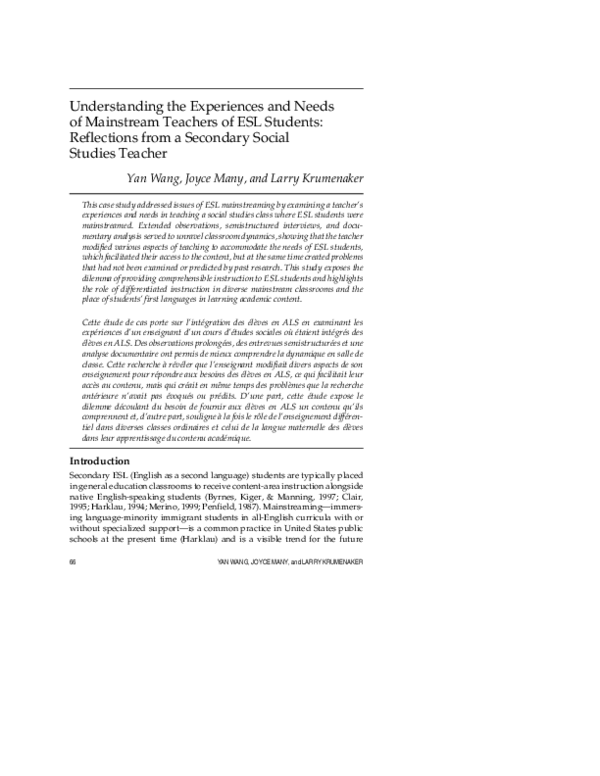 (PDF) Understanding the Experiences and Needs of Mainstream Teachers of ...