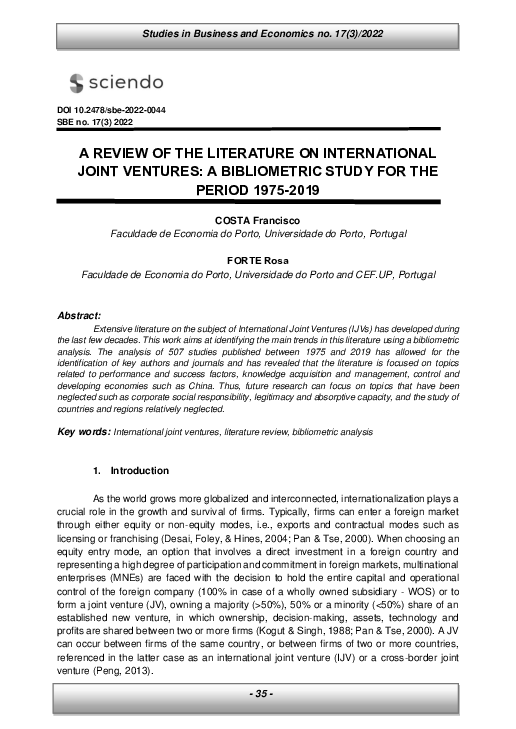 (PDF) A Review of the Literature on International Joint Ventures: A ...