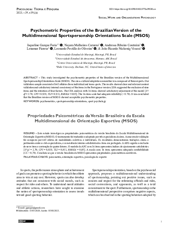 (PDF) Psychometric Properties of the Brazilian Version of the ...